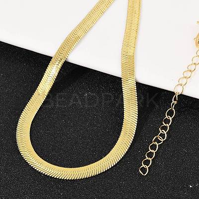 6MM 201 Stainless Steel Flat Snake Chain Necklaces for Women Men NJEW-Z089-01GP-1
