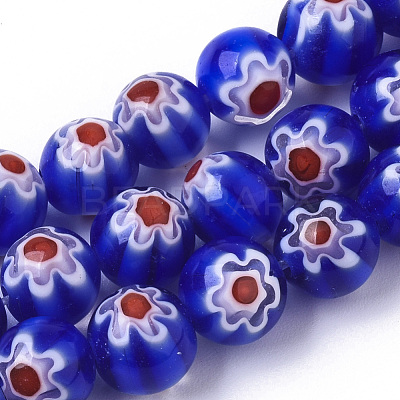 Handmade Millefiori Lampwork Beads Strands LAMP-R143-01B-1