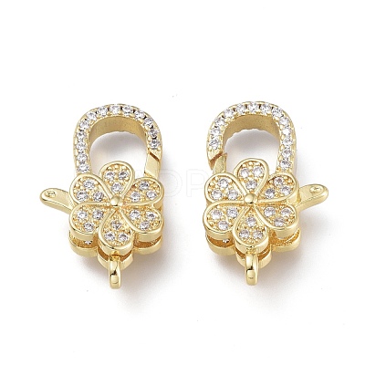 Brass Micro Pave Clear Cubic Zirconia Lobster Claw Clasps ZIRC-Q024-18G-1