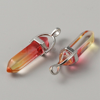 Glass Double Terminal Pointed Pendants LS-G-WH0016-41C-1