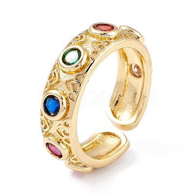 Brass Micro Pave Cubic Zirconia Cuff Rings X-RJEW-M138-09G-1