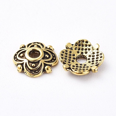 4-Petal Tibetan Style Alloy Flower Bead Caps TIBE-S222-AG-NR-1