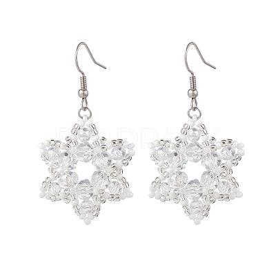 304 Stainless Steel Glass Snowflake Dangle Earrings EJEW-MZ00525-1
