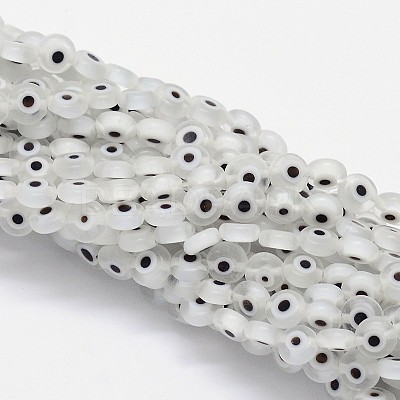 Handmade Evil Eye Lampwork Flat Round Bead Strands LAMP-L058-8mm-07-1