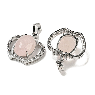 Natural Rose Quartz with Clear Cubic Zirconia Pendants G-G133-03P-27-1