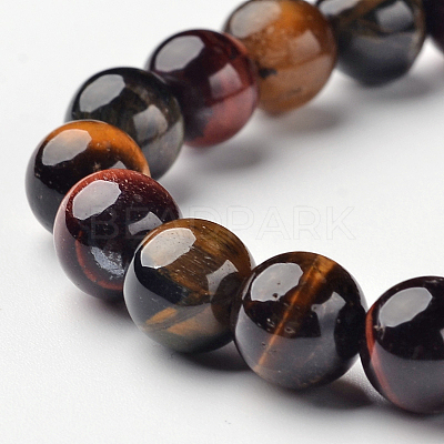 Natural Tiger Eye Round Bead Stretch Bracelets BJEW-L594-A03-1