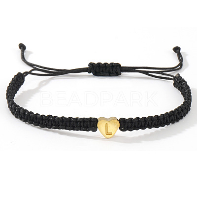 Minimalist nylon braided bracelet with stainless steel gold letter charms for men women students couples AG0106-12-1