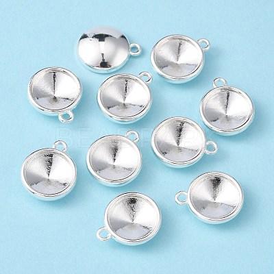 Tibetan Style Alloy Flat Round Charm Pendant Rivoli Xilion Pointed Back Chaton Rhinestone Settings PALLOY-O034-S01-1