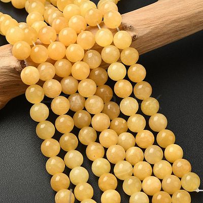Natural Yellow Jade Bead Strands G-K121-02-8mm-1