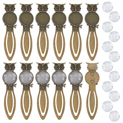 12Pcs Owl Vintage Tibetan Style Alloy Bookmarks Cabochon Settings AJEW-HY0002-05-1