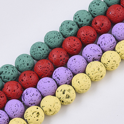 Spray Painted Natural Lava Rock Beads Strands G-N0324-A-M-1