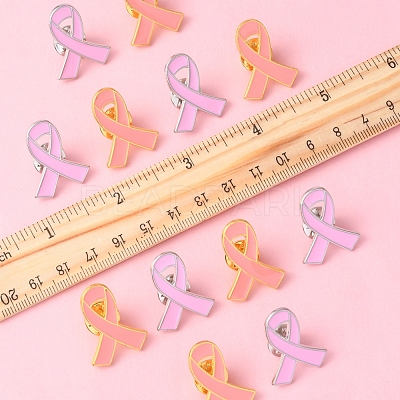 12Pcs 2 Styles Breast Cancer Awareness Pink Ribbon Enamel Pin JEWB-FS0001-08-1