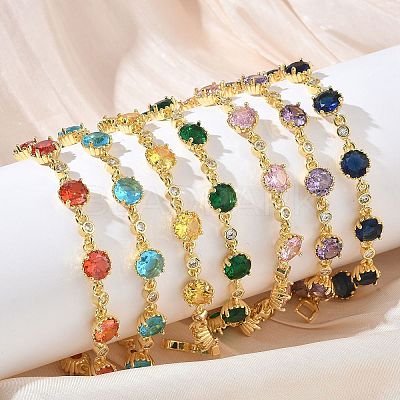 Brass Micro Pave Cubic Zirconia Link Cahin Bracelets for Women BJEW-A172-01G-1