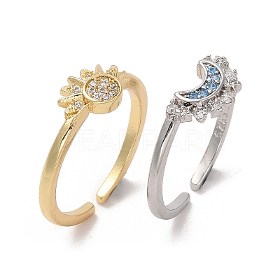 2Pcs 2 Style Cubic Zirconia Open Cuff Rings Set RJEW-B050-01-1
