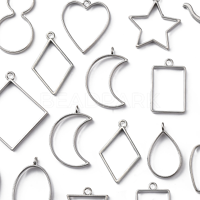 26Pcs 13 Styles Rack Plating Alloy Open Back Bezel Pendants FIND-FS0003-72-1