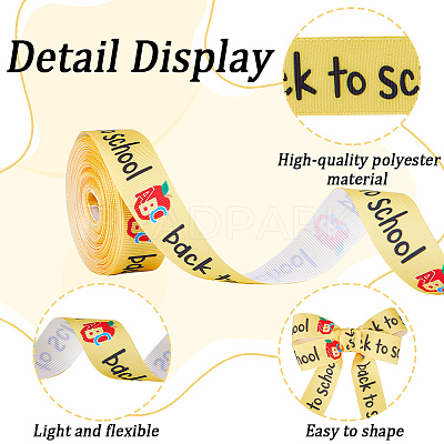 10 Yards Back To School Theme Polyester Grosgrain Ribbon OCOR-WH0082-82B-1