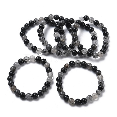 Natural Rutilated Quartz Round Beads Stretch Bracelets for Women BJEW-Z158-03H-03-1
