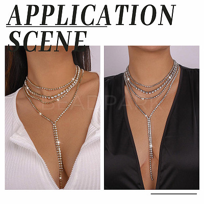 1Pc Iron Rhinestone Tennis Chains Bib Necklace NJEW-FG0001-11A-1