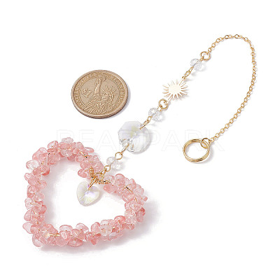 Heart Cherry Quartz Glass Chip Pendant Drcorations HJEW-JM01651-05-1