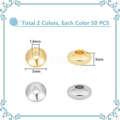 100Pcs 2 Colors 304 Stainless Steel Smooth Rondelle Beads STAS-UN0057-09-1