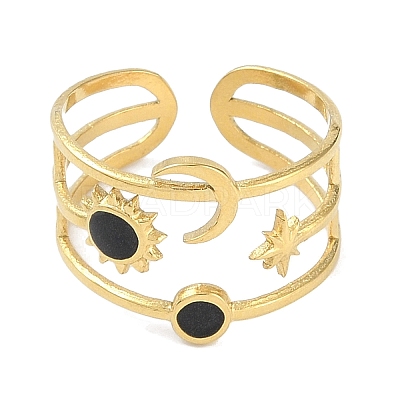 Ion Plating(IP) 304 Stainless Steel Enamel Cuff Finger Rings RJEW-L107-037G-02-1
