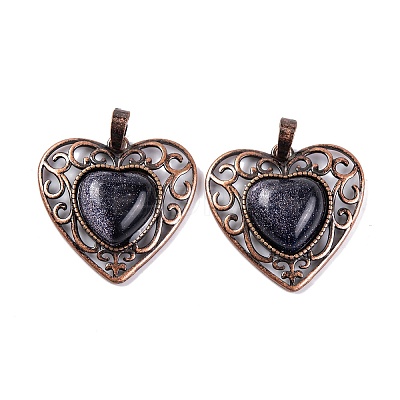 Synthetic Blue Goldstone Peach Love Heart Pendants G-G158-01-19-1