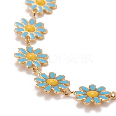 Enamel Daisy Link Chain Necklace NJEW-P220-01G-06-1