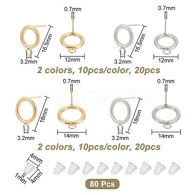 40Pcs 4 Style 304 Stainless Steel Circle Ring Stud Earring Findings STAS-UN0047-07-1