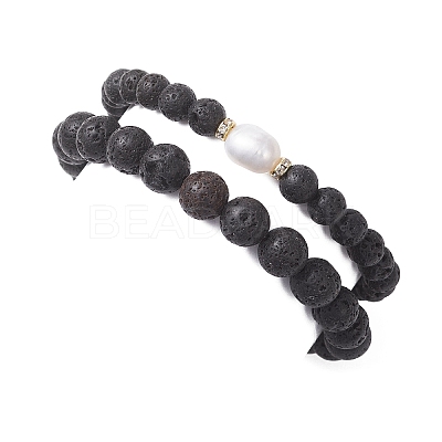 2Pcs Natural Lava Rock Round Beads Stretch Bracelets for Women Men BJEW-JB13054-1