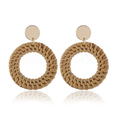 Alloy Rattan Woven Dangle Stud Earrings FS-WGA068A-02-1