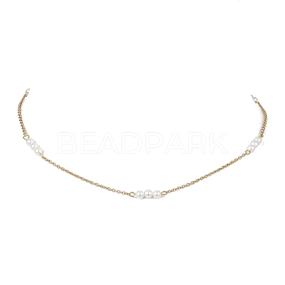 4.5MM Round White Shell Pearl Beaded & 304 Stainless Steel Cable Chain Necklaces for Women NJEW-JN05571-1