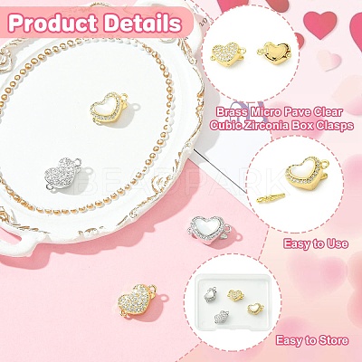 4Pcs 4 Style Brass Micro Pave Clear Cubic Zirconia Box Clasps KK-CJ0003-35-1