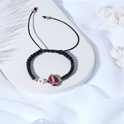 1Pc Sport Theme Acylic & Alloy Braided Bead Bracelets BJEW-LP0003-23C-1