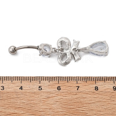 Alloy Crystal Rhinestone Dangle Curved Barbell Belly Rings AJEW-R007-04P-05-1
