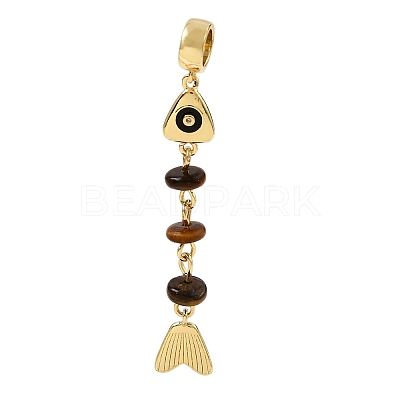 Brass Pave Cubic Zirconia Clear Cubic Zirconia & Natural Tiger Eye & Enamel European Dangle Charms GG-CBA3401-01G-A01-1