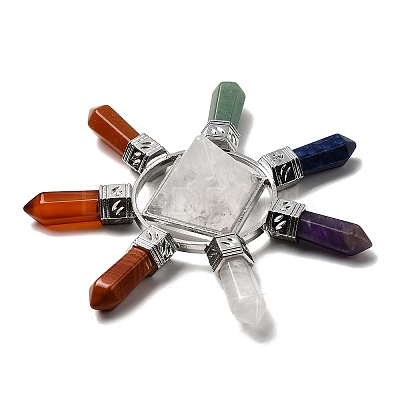 Natural Mixed Stone and Natural Quartz Crystal Pyramid & 7 Chakra Points Energy Generator DJEW-K011-A01-1