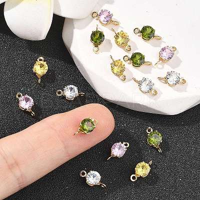 SHEGRACE Brass Pave Cubic Zirconia Flat Round Connector Charms XGRQ2O731-435G-1