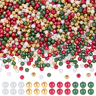 2000Pcs 2 Styles Imitation Pearl & Plating Acrylic Beads OACR-AR0001-32B-1