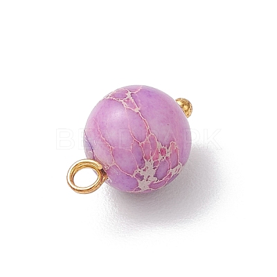 Dyed Natural Imperial Jasper Round Charms with Brass Loops PALLOY-JF04139-1