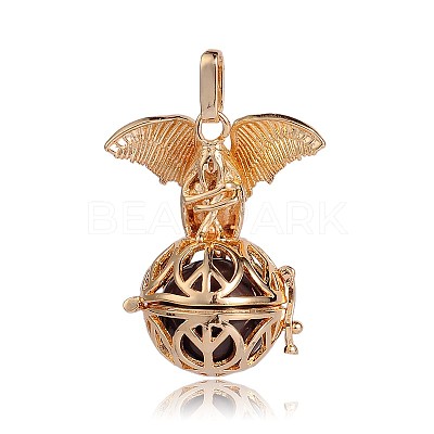 Golden Plated Brass Hollow Round Cage Pendants KK-J252-05G-1