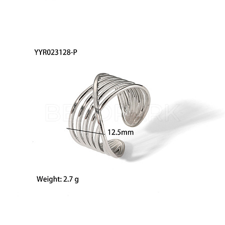 304 Stainless Steel Cross Hollow Web Cuff Ring Unique Design KZ3825-1-1
