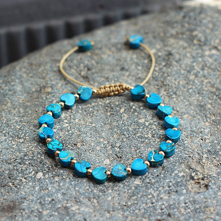 Bohemian Dyed Natural Imperial Jasper Heart Bead Braided Bead Bracelets for Women FS-WG782CA-04-1