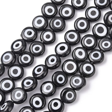 Handmade Evil Eye Lampwork Flat Round Bead Strands LAMP-L058-8mm-10-1