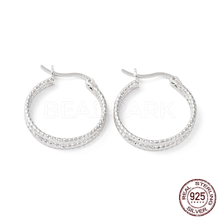 Rhodium Plated 925 Sterling Silver Hoop Earrings EJEW-K258-14P-1