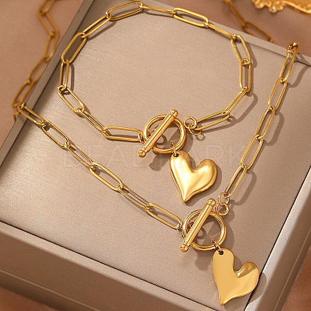 304 Stainless Steel Heart Charm Bracelets & Pendant Necklaces Sets for Women WG287A9-01-1