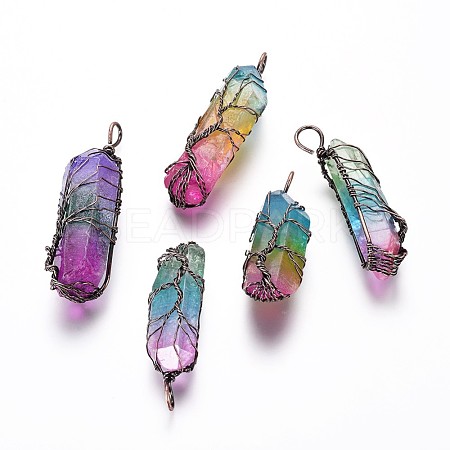 Electroplate Natural Quartz Crystal Big Wire Wrapped Pendants G-L520-B03-R-1