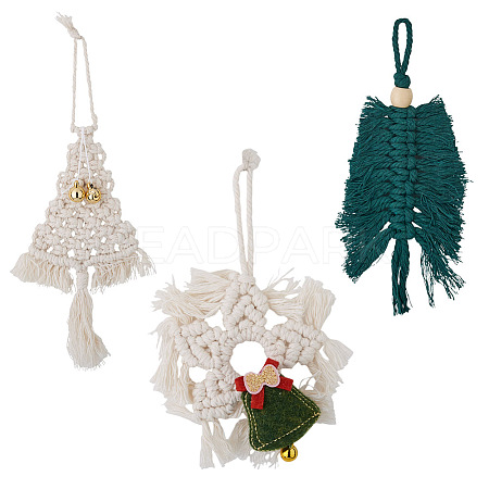 Crafans 3Pcs 3 Style Christmas Theme Cotton Weave Pendant Decorations HJEW-CF0001-13-1