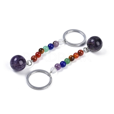 Natural Amethyst Round Beaded Keychain G-H076-01P-03-1
