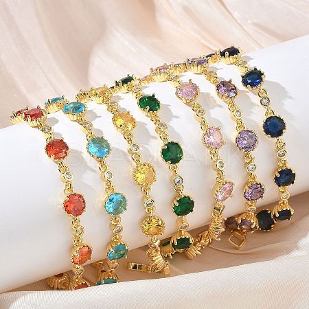 Brass Micro Pave Cubic Zirconia Link Cahin Bracelets for Women BJEW-A172-01G-1