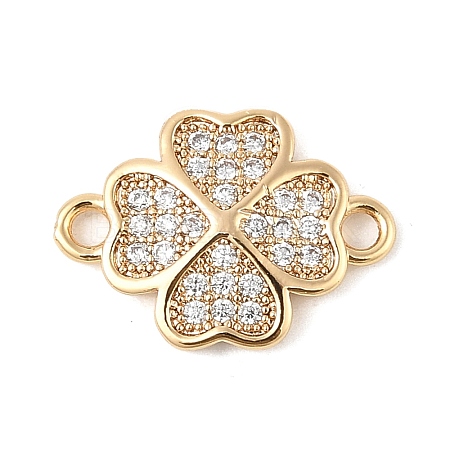 Brass Micro Pave Clear Cubic Zirconia Connector Charms KK-R219-08G-1